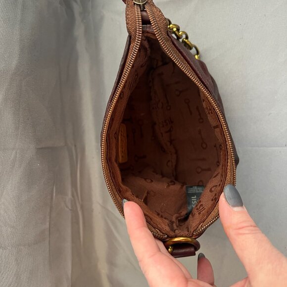 Fossil Tan Brown‎ Leather Mini Chain Shoulder - Picture 4 of 11